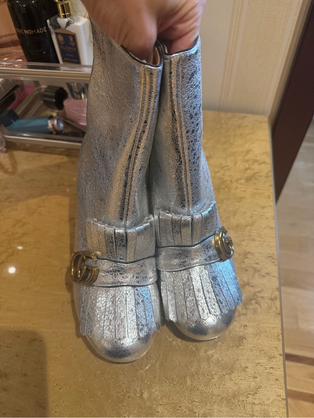 Gucci Silver Metallic Fringe Ankle Boots - Picture 3 of 7